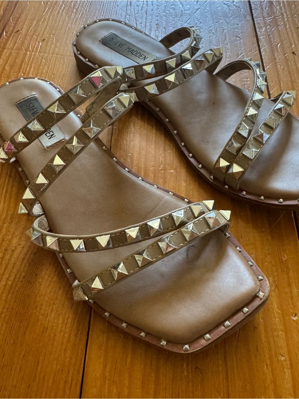 Steve Madden Brown Studded Leather Slide Sandals